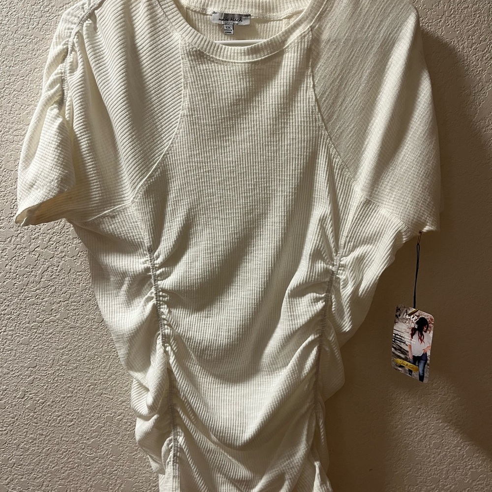 White Birch White Ruched Short Sleeve Top